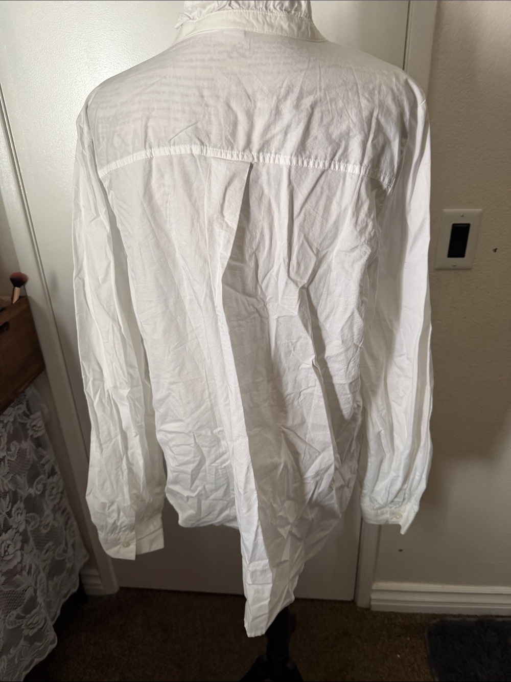 White Ruffle Front Button-Up Blouse - Picture 2 of 6